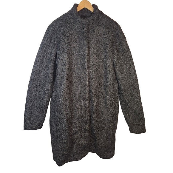 Y2K Old Navy Lamb Boucle Faux Fur Trench Coat Mock Neck Black Tall XL Preppy - Picture 4 of 11